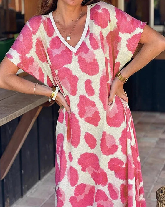 Kjole Løs Leopard Trykk