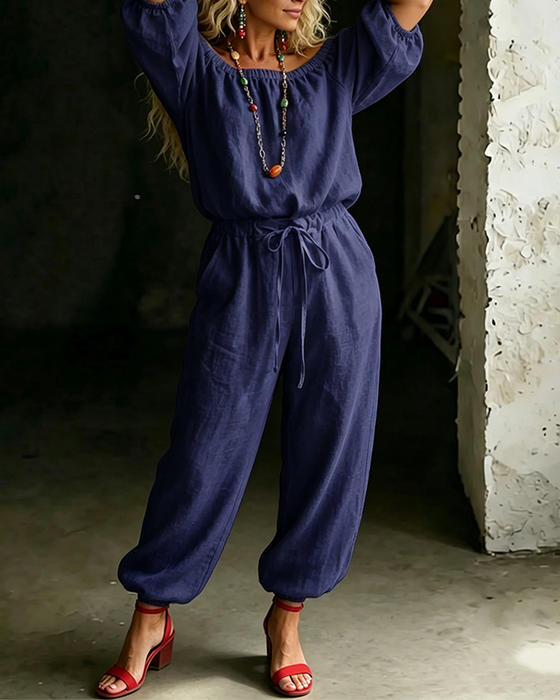 Jumpsuit Off-Shoulder Knyt Midje Innsnørt Midje