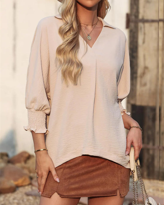 Bluse V-Utringning Loose Fit 3/4-Erm