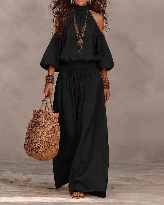 Sett Off-Shoulder Langermet Rynket Bukser