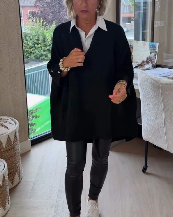 Genser Med V-Hals, Knappet Og Asymmetrisk Egenskaper