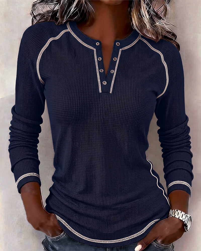 Topp Vaffel Henley Lang Erme