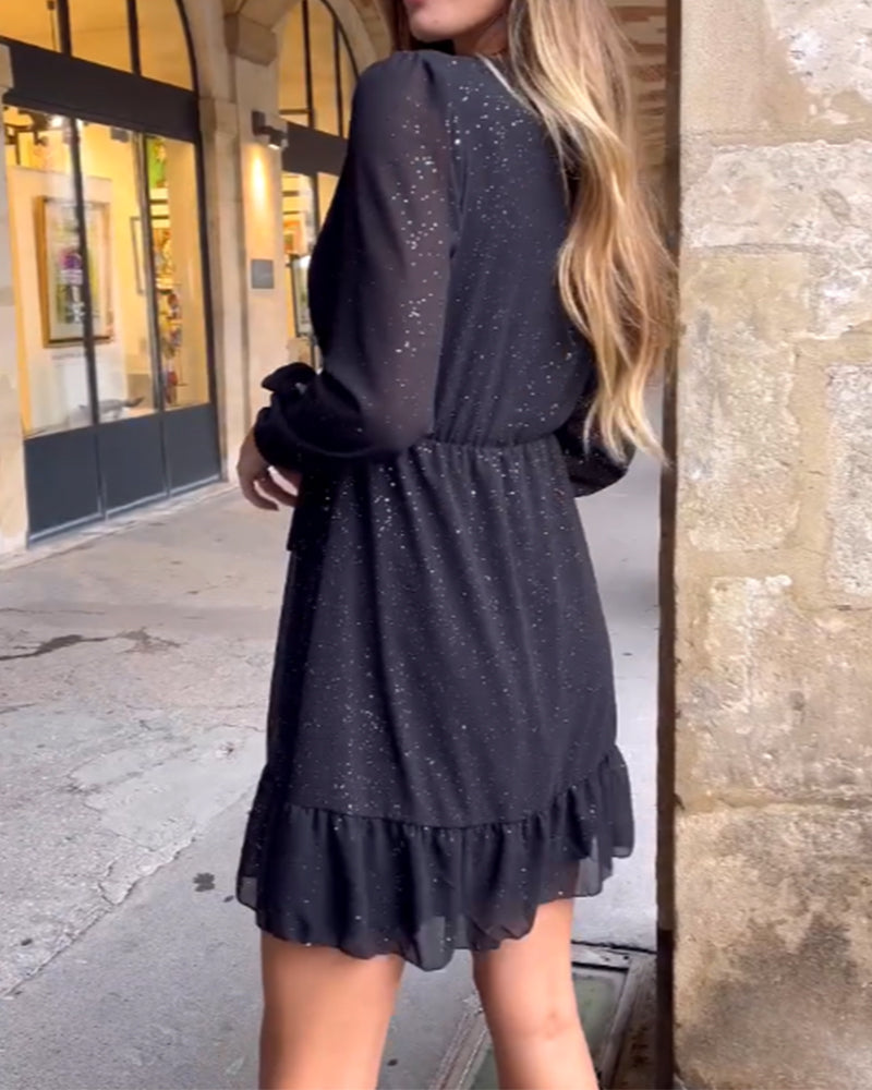 Kjole V-Hals Glitrende Mote