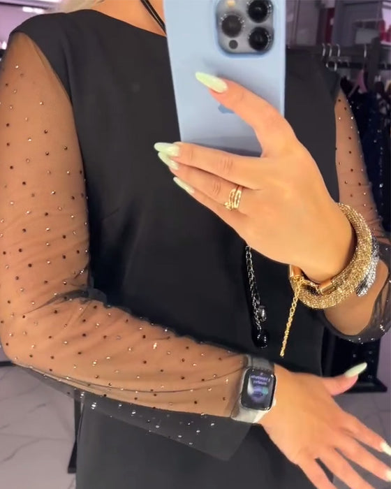 Kjole Rund Hals Gjennomsiktig Mesh Søm