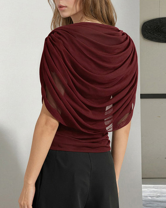 Bluse Mesh Skjerf Hals Drapert Slim Fit