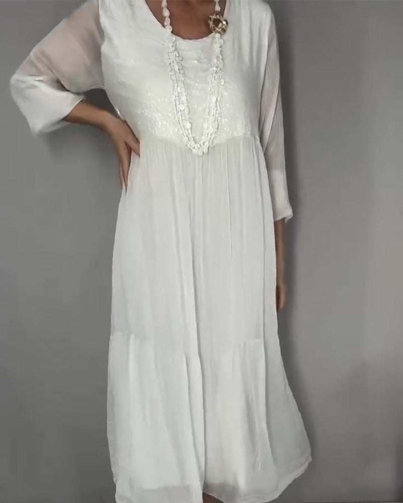 Kjole Chiffon Paljett Patchwork Lang