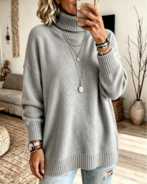 Pullover Høy Hals Løs
