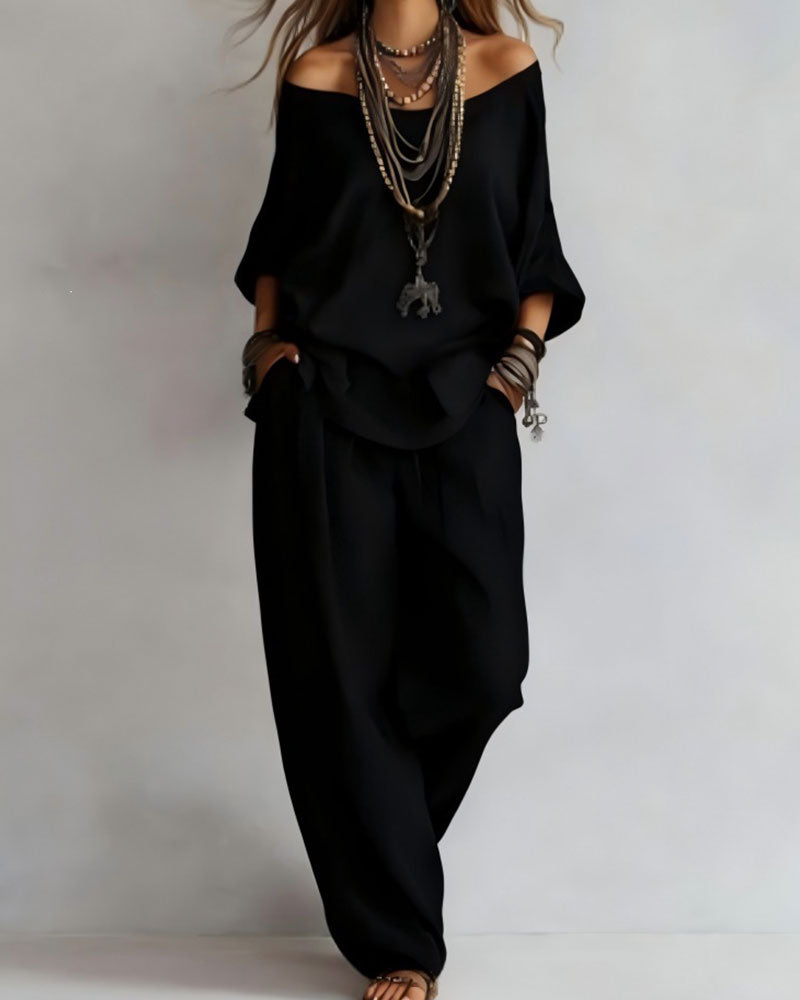 Sett Off-Shoulder Vide Bukser Todelt
