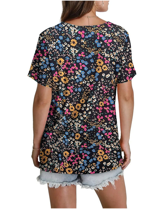 Bluse Blomstret V-Hals Kortermet