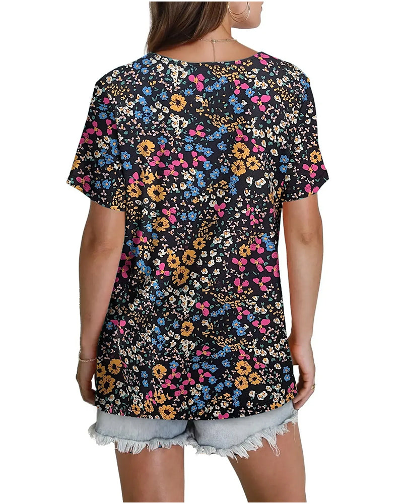 Bluse Blomstret V-Hals Kortermet