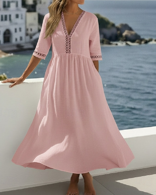 Kjole Halv Erme Hul Ut V-Hals Maxi