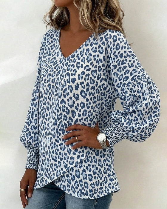 Topp Leopard Lanterne-Erme V-Hals