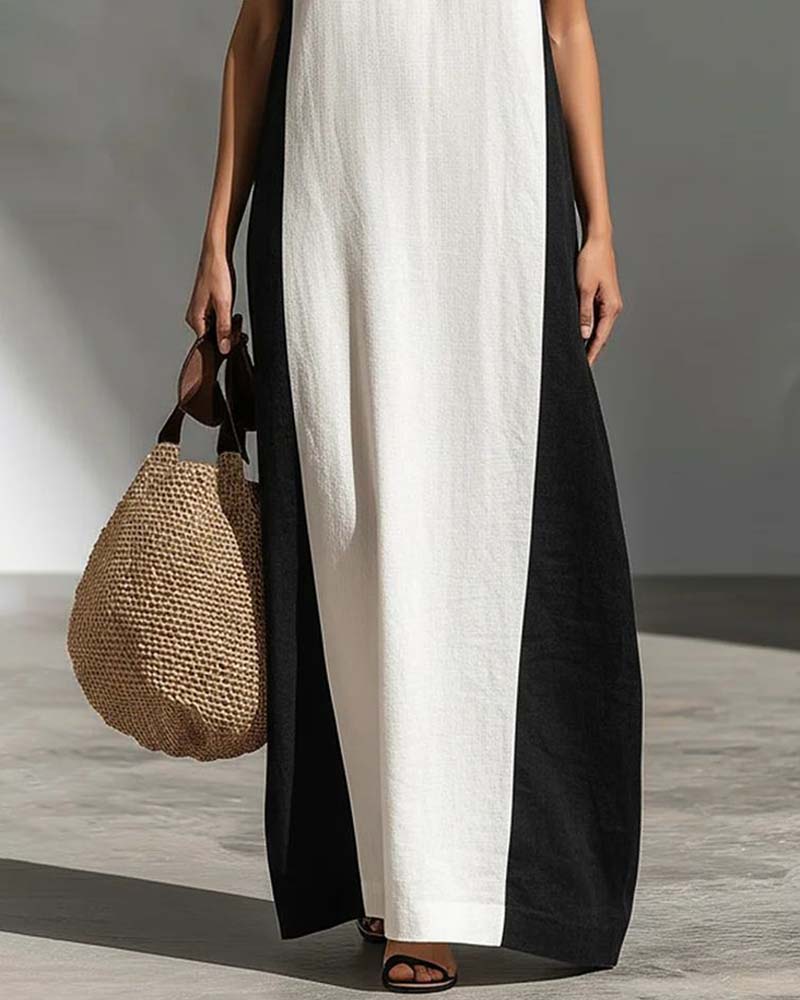 Kjole Kors Hals Kontrastfarge Chic