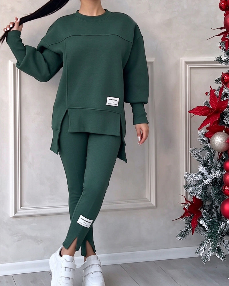 Sett Trykt Sweatshirt Og Joggebukser