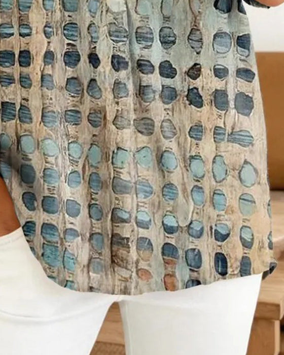 Bluse Prikket Trykk Knapp Halv Stolpe