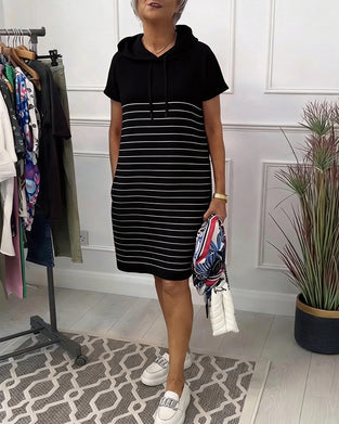 Kjole Med Hette Stripet Casual