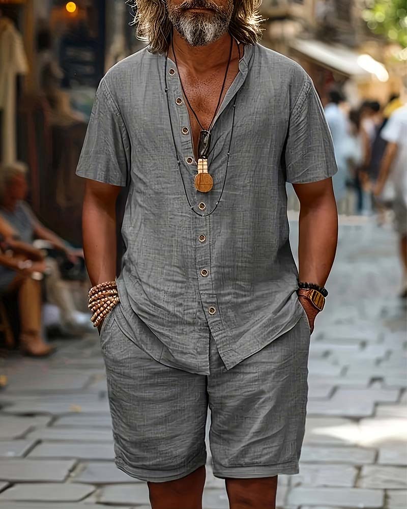 Herrer Sett Kortsermet Skjorte Og Shorts