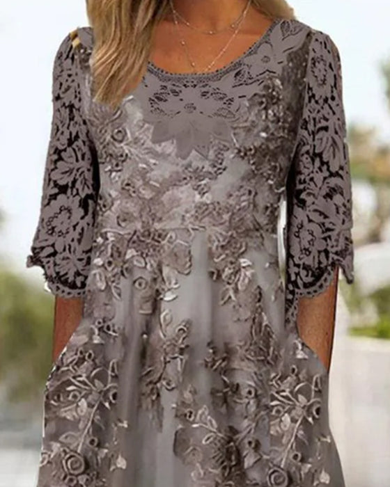 Kjole Med Rund Hals Og Trekvarters Ermer