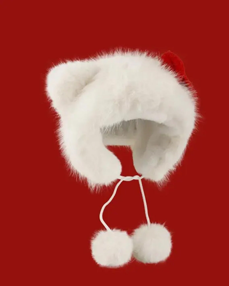 Hatt Søt Katteøre Design Pom Pom Dekor Plush