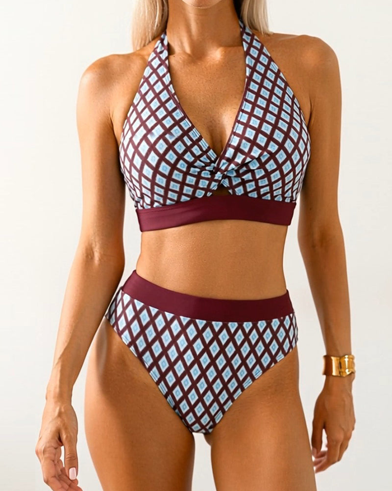 Bikini Geometrisk Rombetrykk Halsringning