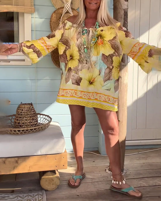 Bluse Av-Skulder Resortprint