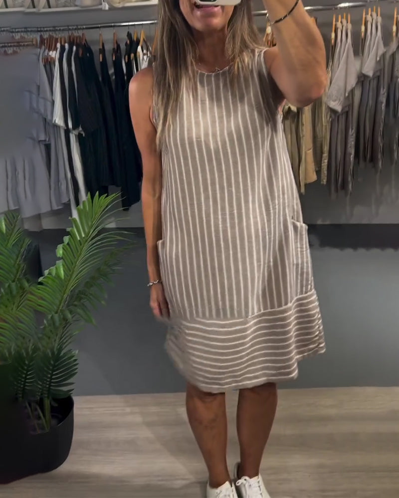 Kjole Ermeløs Lomme Stripet