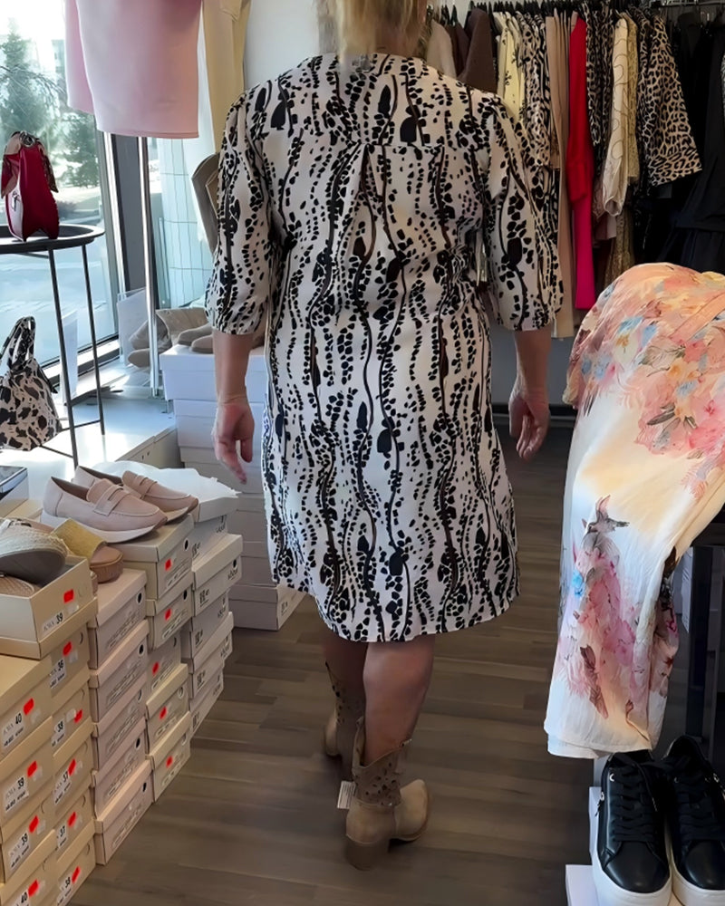 Kjole Liten V-Hals Trykk Rett