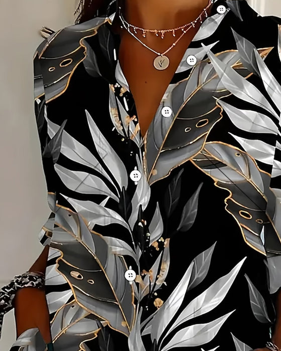 Bluse Blad Trykk Lang Erme
