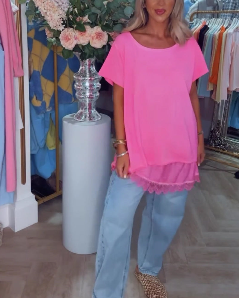 T-skjorte Blonde Spleiset Kort Erme