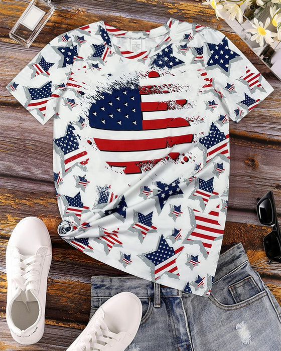 T-Skjorter Distressed Flagg Heltrykk Kortermet