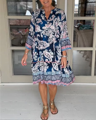 V-hals Paisley Print kjole