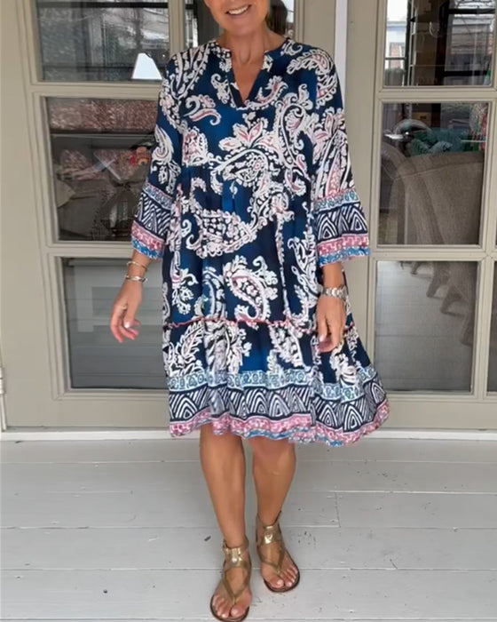 V-hals Paisley Print kjole