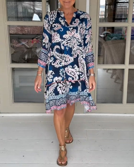 V-hals Paisley Print kjole