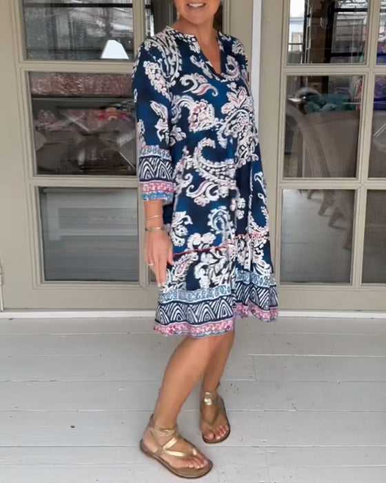 V-hals Paisley Print kjole