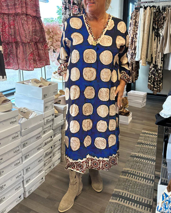 Kjole Langermet V-ringet Trykt