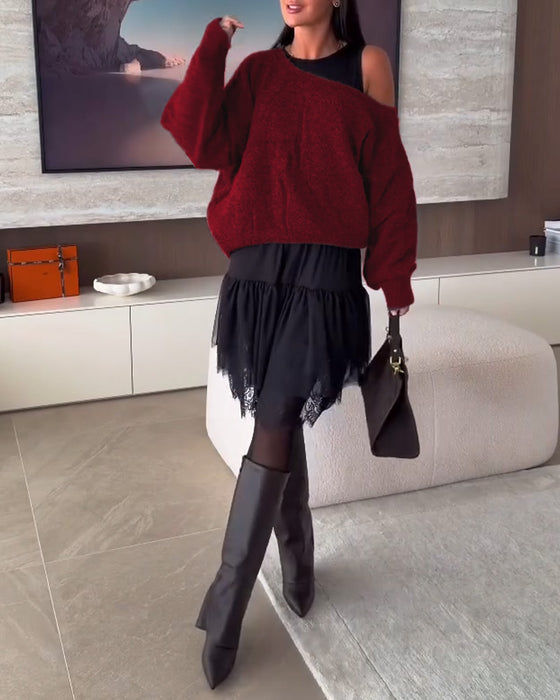 Avskåret Løstsittende Genser & Kniplingskant Kjole