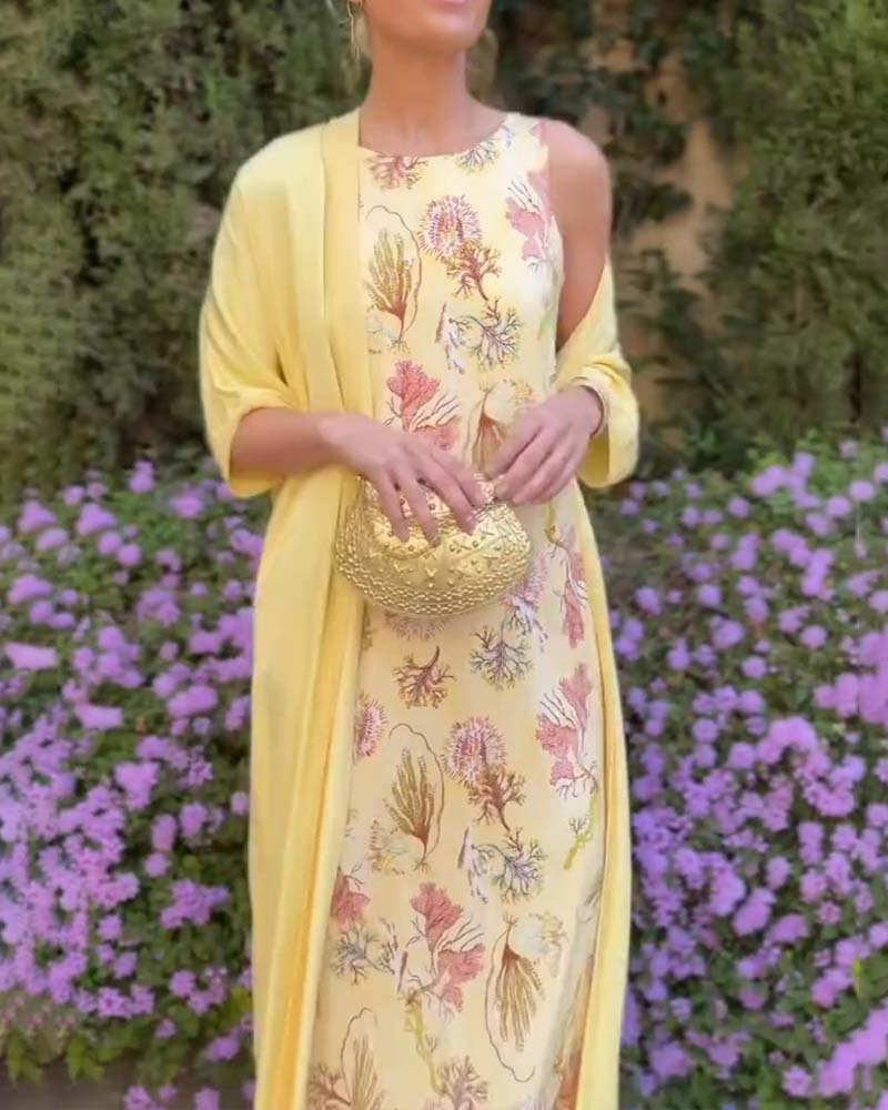 Sett Ermeløs Maxi Kjole + Matchende Cardigan