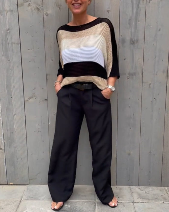 Fargeblokk genser med rund hals