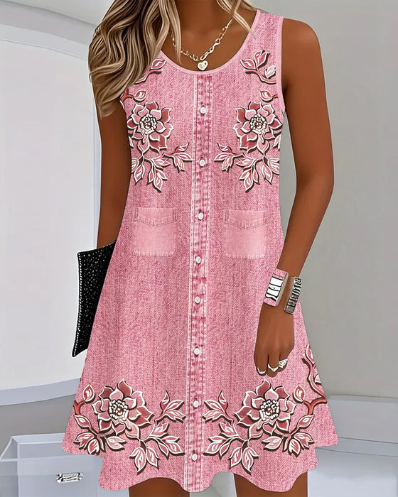 Kjole Ermeløs Imitasjon Denim