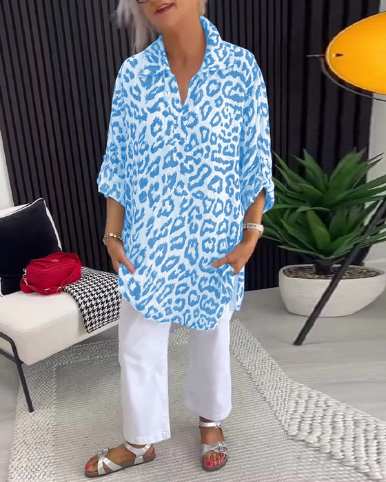 Bluse Krage Leoprint