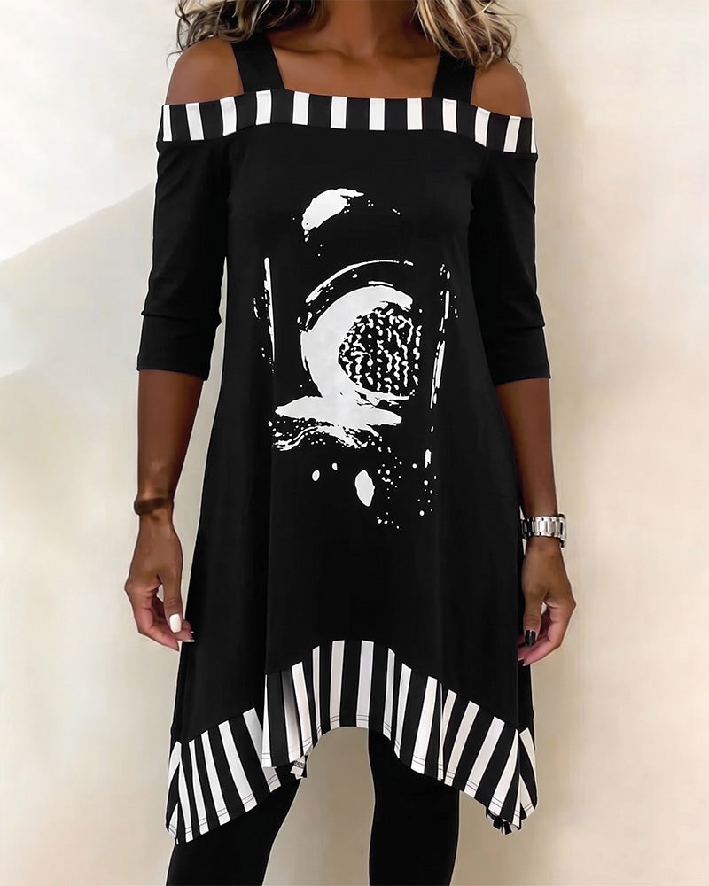 Kjole Off-Shoulder Uregelmessig Løs Print