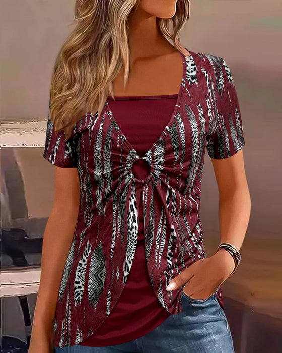 Bluse Kortermet Trykt Falsk To-Delt