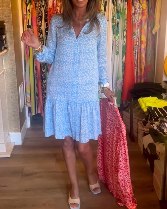 V-hals kjole med blomstertrykk