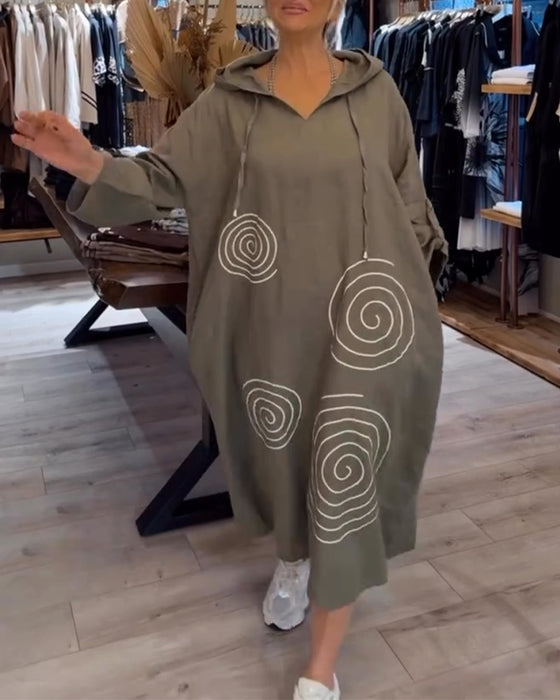 Kjole Med Hette Langermet Løs