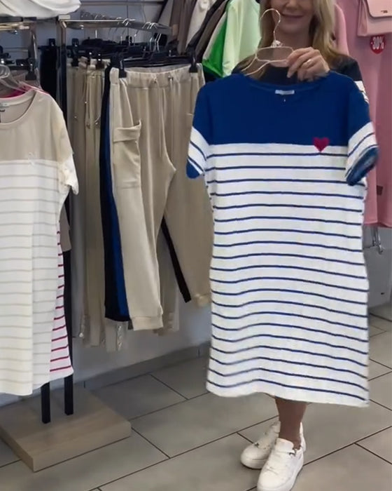 Kjole Rundhals Casual Stripet