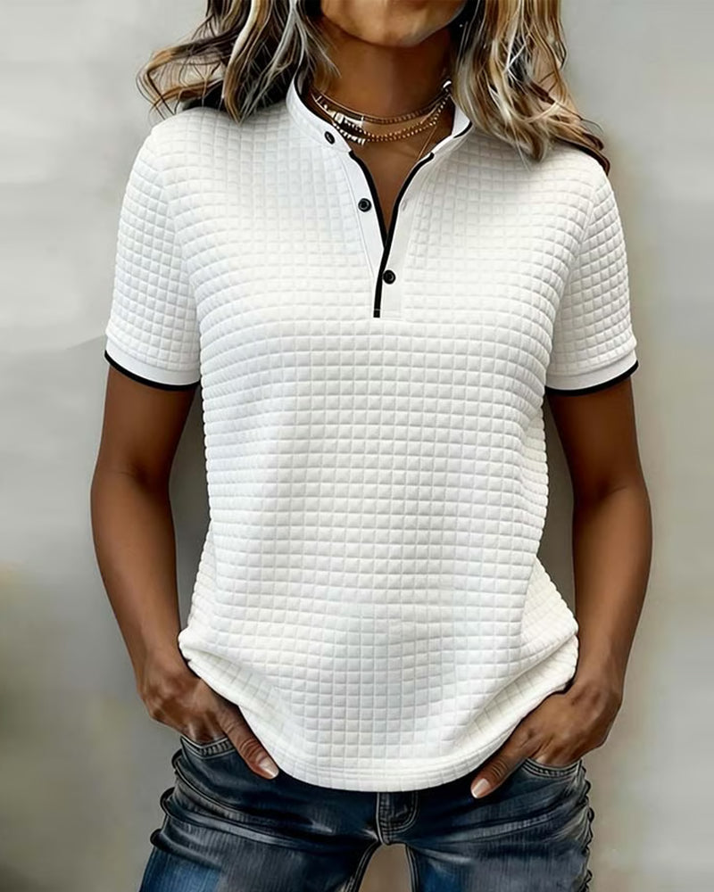 Topp Vaffelstrikket Knapper Ned Kortermet