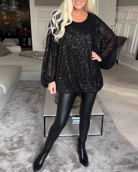 Topp med ballongermer med rund hals