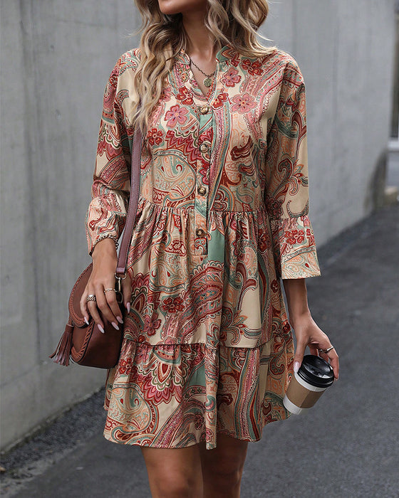 Paisley Print V-hals kjole