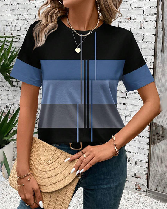 T-Shirt Rund Hals Geometrisk Trykk Kort Erme