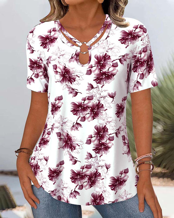Bluse Blomstermønster Korte Ermer